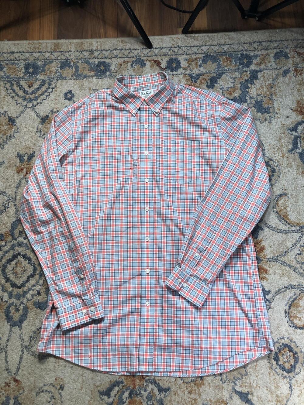 L.L. Bean Shirt Mens XLT Multicolor Plaid Long Sleeve Button Down Fitted